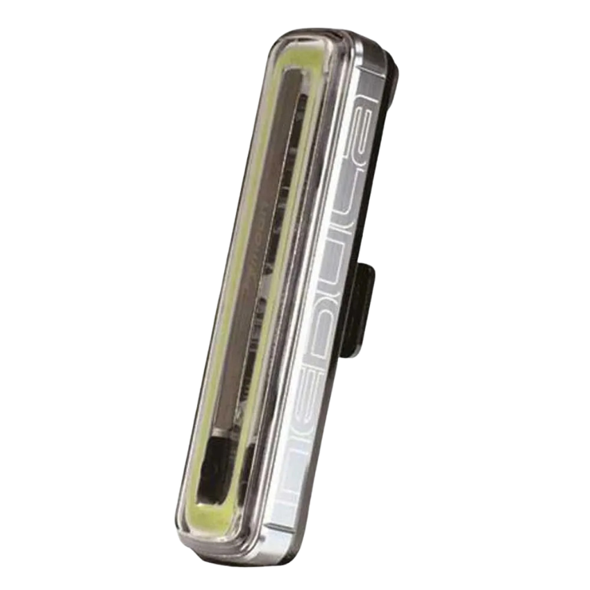 Moon Nebula high power COB LED front bike safety light showing vertical black CNC aluminum heat sink casing wide white light COB panel strip universal quick release mounting bracket rubber straps and USB charging cord package - Epic Sports Kenya