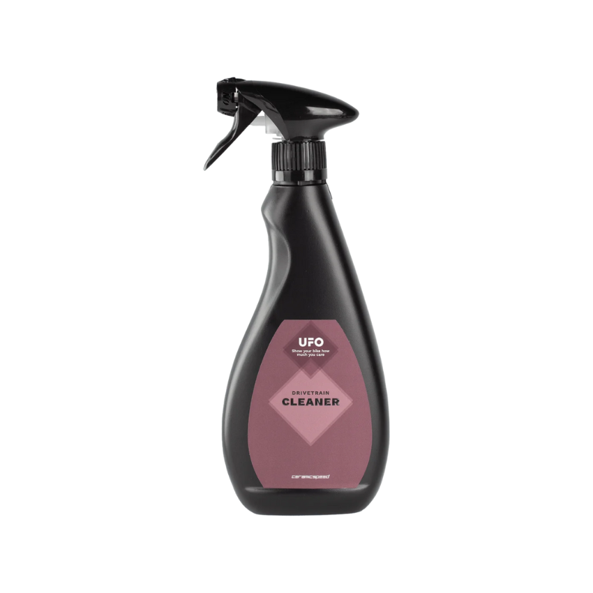 CeramicSpeed UFO Clean Drivetrain fluid five hundred milliliter black trigger spray bottle showing premium grease stripping formula water based non toxic biodegradable indicators and clean white product branding text - Epic Sports Kenya