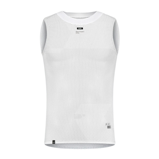 Gobik Second Skin mens sleeveless cycling baselayer in Salt white displaying breathable 3D honeycomb mesh grid structure flatlock seamless stitching and snug second skin fit - Epic Sports Kenya