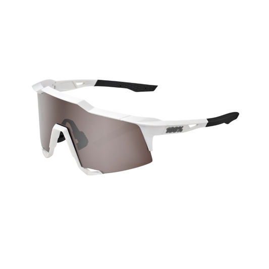 100 percent Speedcraft performance cycling sunglasses in matte white frame with high contrast HiPER silver mirror shield lens - Epic Sports Kenya