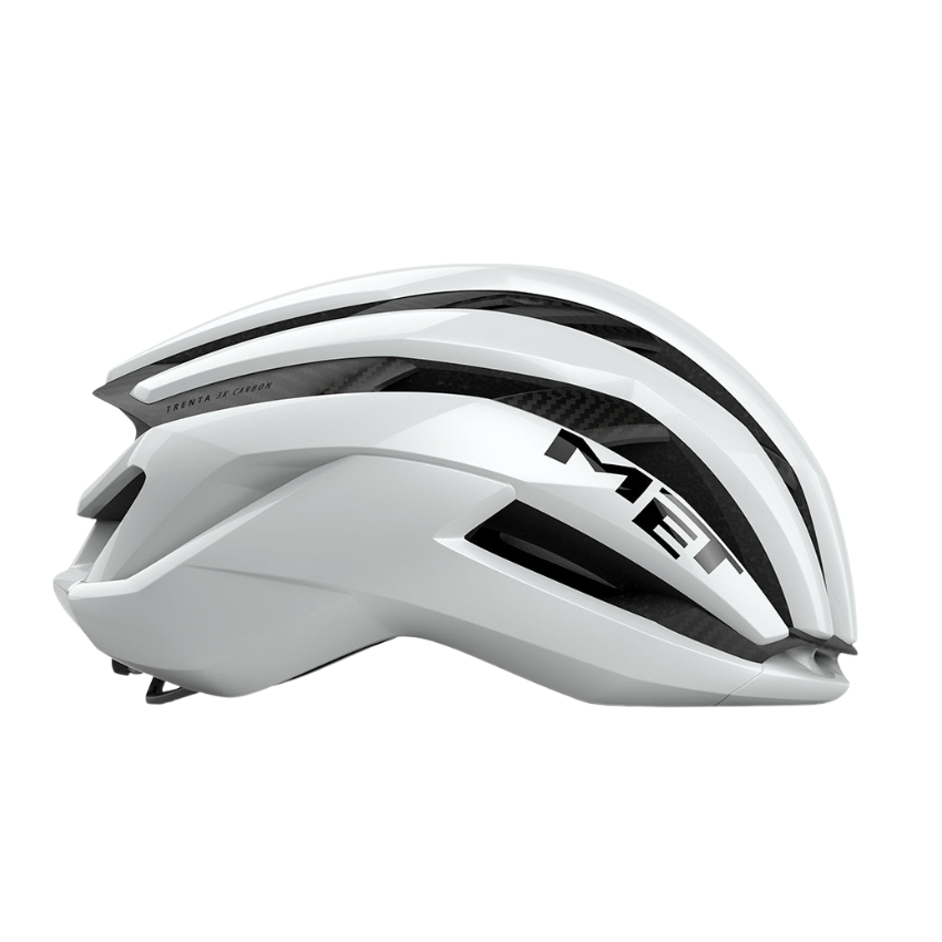 MET Trenta 3K Carbon MIPS road cycling helmet in glossy white with raw carbon weave - Epic Sports Kenya