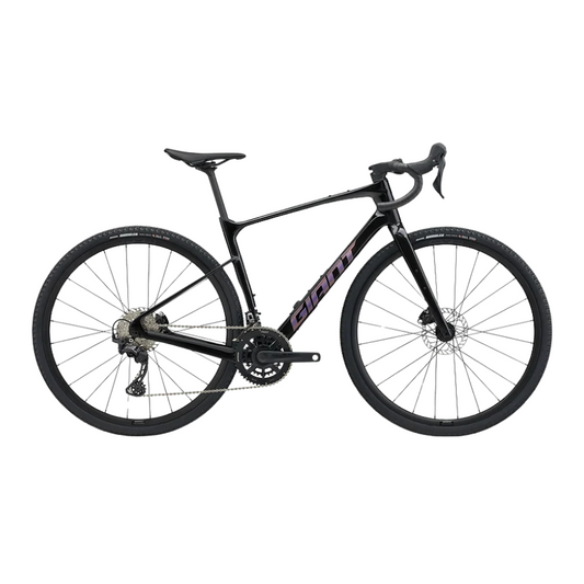Giant Revolt Advanced 2 carbon gravel bike in premium Carbon Smoke displaying its lightweight Advanced composite frame Advanced carbon fork Shimano GRX 2x12 drivetrain and Maxxis gravel tubeless tires - Epic Sports Kenya