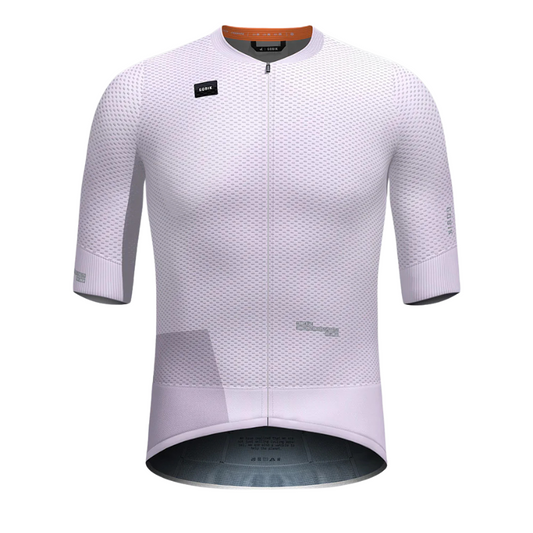 Gobik Carrera 2.0 unisex short sleeve aerodynamic cycling jersey in Mercury pale lilac displaying second skin Ultra Fit raw cut sleeves structured high airflow panels and clean hidden zipper design - Epic Sports Kenya