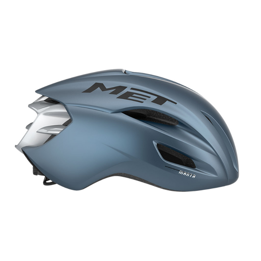 MET Manta MIPS aero road cycling helmet in matte navy blue with clean metallic silver accents - Epic Sports Kenya