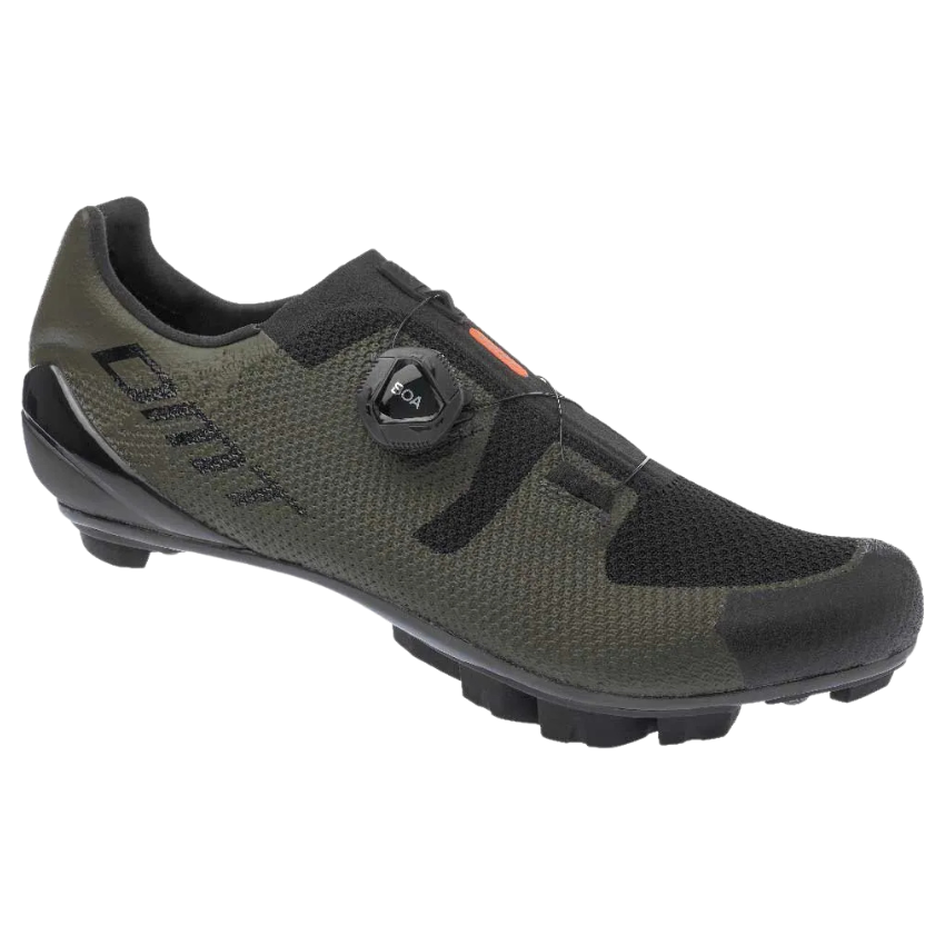 DMT KM3 engineered 3D knit carbon mountain bike and gravel shoes in dark green and black showing single micrometric BOA IP1 dial and high traction carbon outsole profile - Epic Sports Kenya