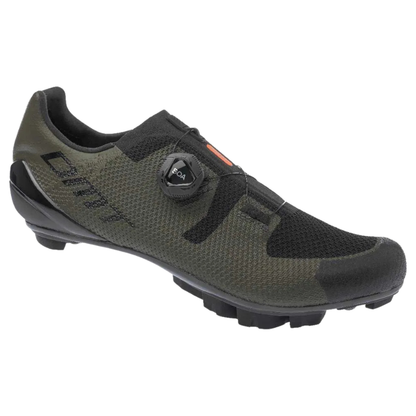 DMT KM3 engineered 3D knit carbon mountain bike and gravel shoes in dark green and black showing single micrometric BOA IP1 dial and high traction carbon outsole profile - Epic Sports Kenya