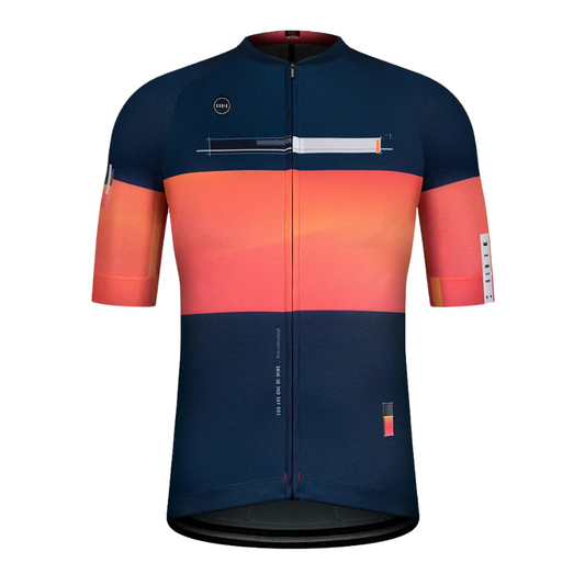 Gobik CX Pro 2.0 Fraser unisex short sleeve cycling jersey showing aerodynamic navy print profile technical fabrics raw cut sleeves hidden zipper and three rear pockets with patented GRS system - Epic Sports Kenya