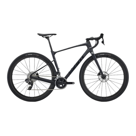 Giant Revolt Advanced Pro 1 2023 carbon gravel bike in premium Gloss Black Currant displaying its lightweight Advanced composite frame Advanced SL carbon fork SRAM Rival AXS wireless 2x12 drivetrain and Giant CXR 1 carbon wheels - Epic Sports Kenya