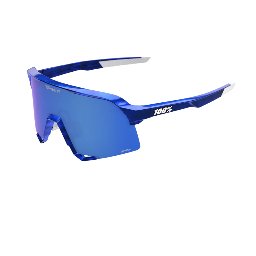 100 percent S3 sports cycling sunglasses in gloss blue holographic frame with contrast defining HiPER royal blue mirror lens - Epic Sports Kenya