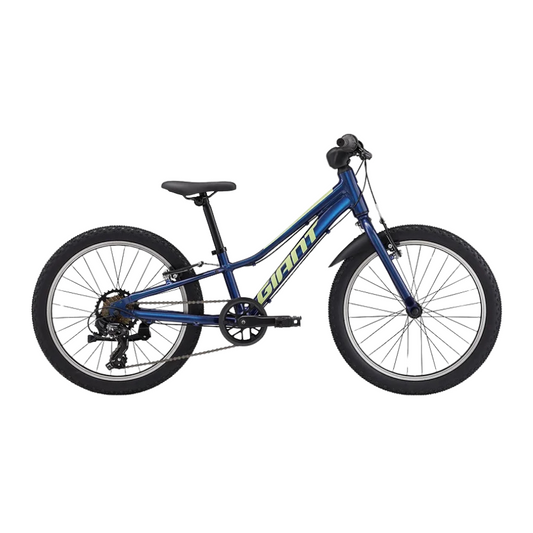 Giant Talon 20 Lite youth lightweight mountain bike in Eclipse blue displaying its ALUXX alloy frameset rigid lightweight fork simplified Shimano 1x7 drivetrain and youth scaled linear pull brakes - Epic Sports Kenya