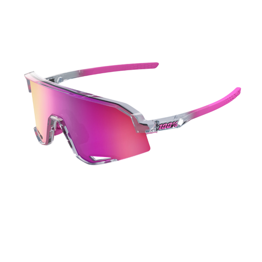 100 percent Slendale sport performance sunglasses in Tokyo Night polished translucent grey frame with Purple Mirror cylindrical shield lens - Epic Sports Kenya