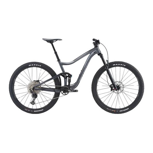 Giant Trance 29 3 short-travel full-suspension trail mountain bike in gunmetal gray displaying its ALUXX SL alloy frame Maestro rear suspension Fox Float shock Marzocchi Bomber Z2 fork and Maxxis tubeless tires - Epic Sports Kenya