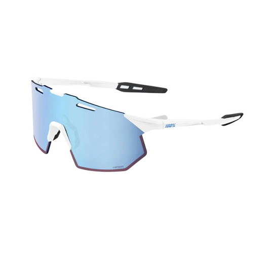 100 percent Hypercraft SQ Soft Tact White sunglasses with HiPER Blue Multilayer Mirror Lens displaying their rimless carbon composite UltraCarbon frame shorter square lens geometry and high grip rubber points - Epic Sports Kenya