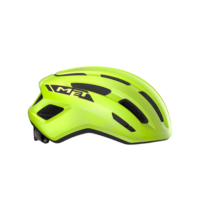 MET Miles touring and urban cycling helmet in Fluo Yellow Glossy showing its in-mould polycarbonate shell multi-port air vents and Safe-T Twist 2 rear retention dial - Epic Sports Kenya