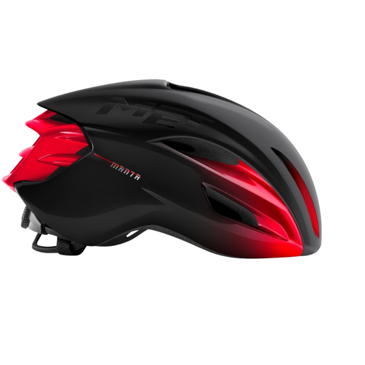 MET Manta MIPS aero road cycling helmet in matte black with glossy crimson red accents - Epic Sports Kenya