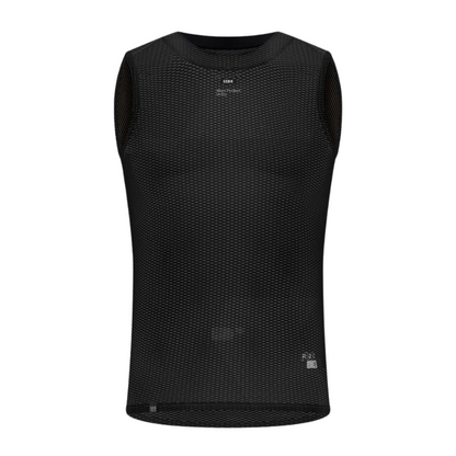 Gobik Second Skin mens sleeveless cycling baselayer in Moonless black displaying breathable 3D honeycomb mesh grid structure flatlock seamless stitching and snug second skin fit - Epic Sports Kenya