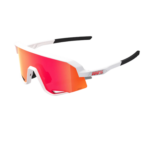 100 percent Slendale Soft Tact White sunglasses with HiPER Red Multilayer Mirror Lens displaying their refined lightweight frame design high contrast lens and high grip rubber grips - Epic Sports Kenya