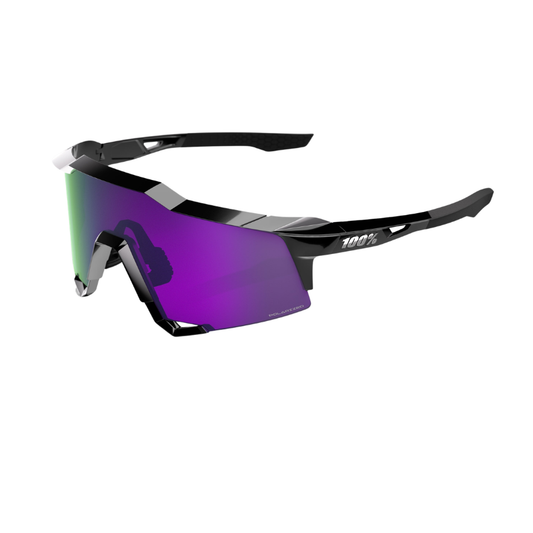 100 percent Speedcraft sport performance cycling sunglasses in Polished Black frame with premium high contrast HiPER Polarized Lavender Mirror cylindrical shield lens - Epic Sports Kenya