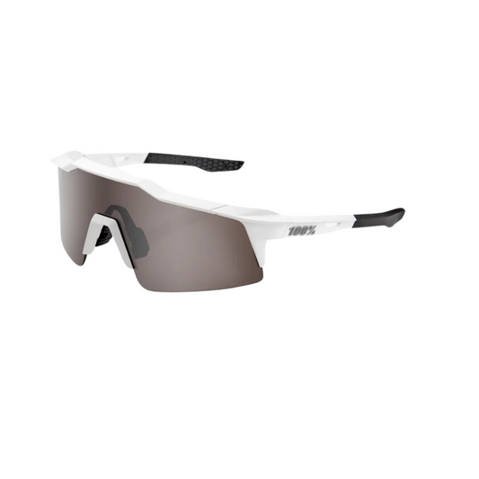 100 percent Speedcraft SL shorter profile cycling sunglasses in matte white frame with high contrast HiPER silver mirror shield lens - Epic Sports Kenya