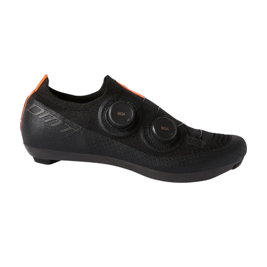 DMT KR0 full engineered 3D knit road cycling shoes in stealth black featuring double BOA Li2 fit system dials and ultra rigid anatomic carbon SL ventilated outsole - Epic Sports Kenya
