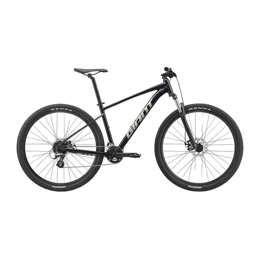 Giant Talon 29 4 2023 alloy hardtail mountain bike in Metallic Black displaying its ALUXX alloy frameset SR Suntour suspension fork microSHIFT 1x8 drivetrain mechanical disc brakes and Kenda 29er tires - Epic Sports Kenya