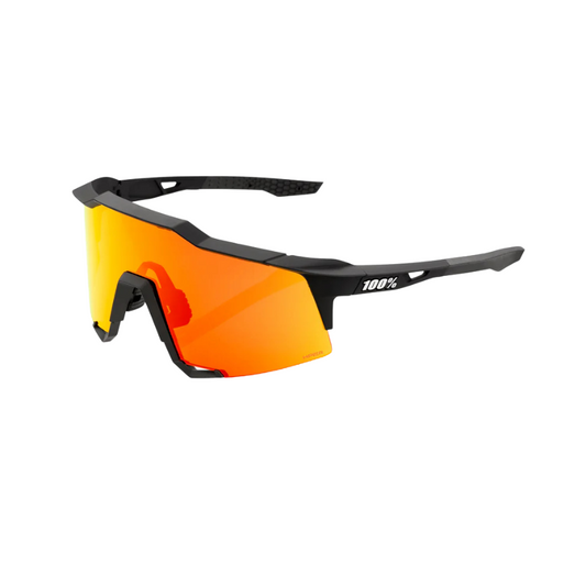 100 percent Speedcraft performance cycling sunglasses in matte soft tact black frame with high contrast HiPER red mirror shield lens - Epic Sports Kenya