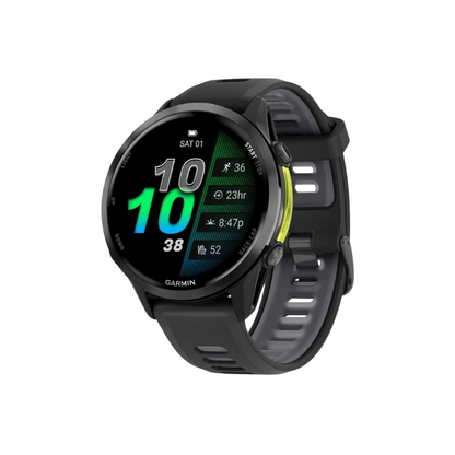 Garmin Forerunner 970 premium GPS running and triathlon smartwatch showing ultra bright 1.4 inch AMOLED color touchscreen training readiness score sleek lightweight carbon grey titanium bezel sapphire lens integrated side speaker microphone arrays and built in LED flashlight - Epic Sports Kenya