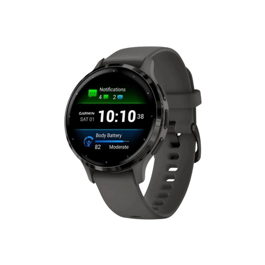 Garmin Venu 3S compact forty one millimeter premium lifestyle fitness GPS smartwatch showing soft gold stainless steel bezel casing brilliant one point two inch AMOLED color touchscreen displaying health metrics overview rose quartz dust rose body and matching silicone quick release strap band - Epic Sports Kenya