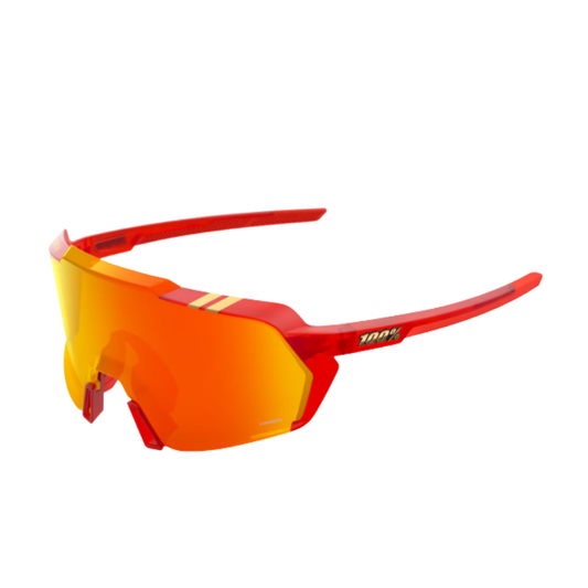 100 Percent Korbin limited edition Trek Team cycling sunglasses with translucent red half frame HiPER Red Multilayer Mirror cylindrical shield lens and gold temple race accents - Epic Sports Kenya