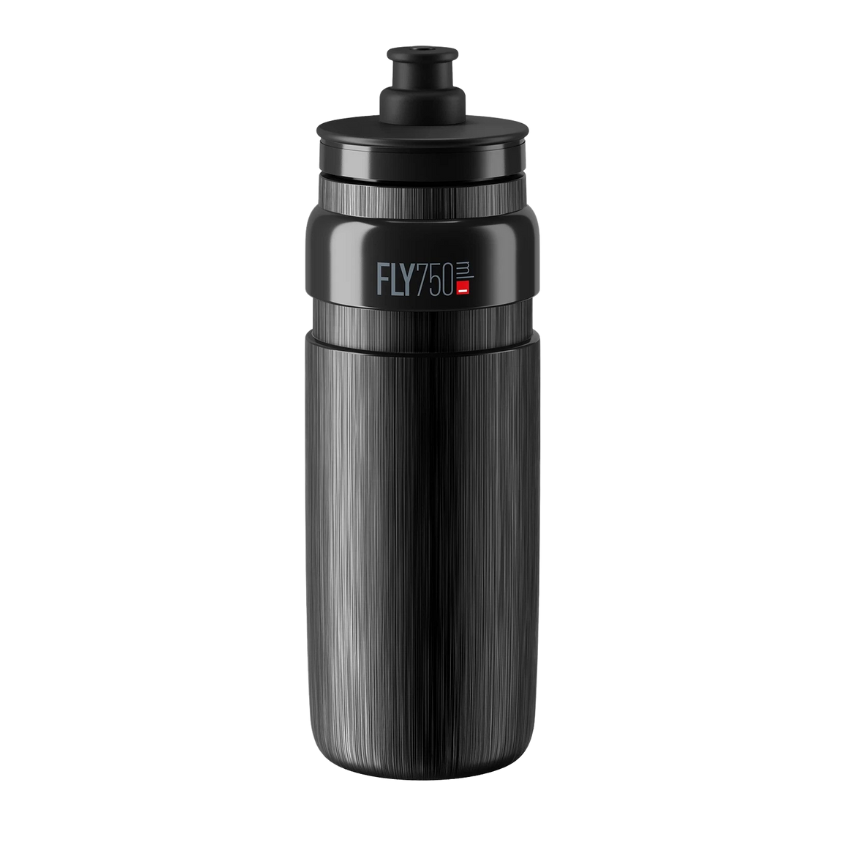 Elite Fly Tex seven hundred and fifty milliliter lightweight cycling water bottle showing extended aerodynamic textured matte finish body oversized soft push pull silicone valve mouth nozzle and wide screw cap assembly - Epic Sports Kenya