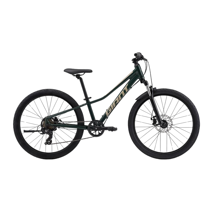 Giant Talon 24 Disc youth trail hardtail mountain bike displaying its lightweight ALUXX alloy frameset youth tuned front suspension fork simplified Shimano 1x7 drivetrain and safety disc brakes - Epic Sports Kenya
