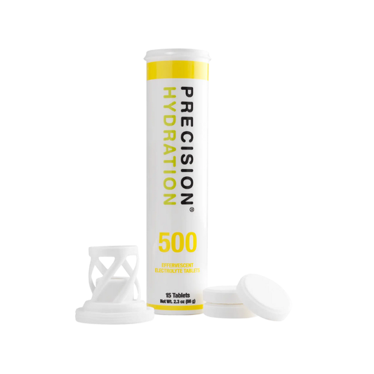 Precision Fuel and Hydration PH 500 moderate sodium effervescent electrolyte tablets tube showing 15 count package layout for cycling hydration - Epic Sports Kenya