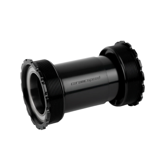 CeramicSpeed BB Alpha for T47 eighty six thirty millimeter gravel bottom bracket assembly showing precision black anodized CNC machined aluminum threaded alloy cups hand built ceramic bearings internal central protective sleeve and protective rubber dust seal covers - Epic Sports Kenya