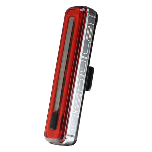 Moon Nebula rechargeable rear bicycle safety light showing rectangular matte black CNC aluminum body with bright red rectangular ring fifty chip COB LED panel and black mount brackets - Epic Sports Kenya