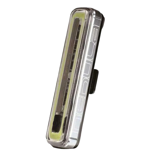 Moon Nebula high power COB LED front bike safety light showing vertical black CNC aluminum heat sink casing wide white light COB panel strip universal quick release mounting bracket rubber straps and USB charging cord package - Epic Sports Kenya